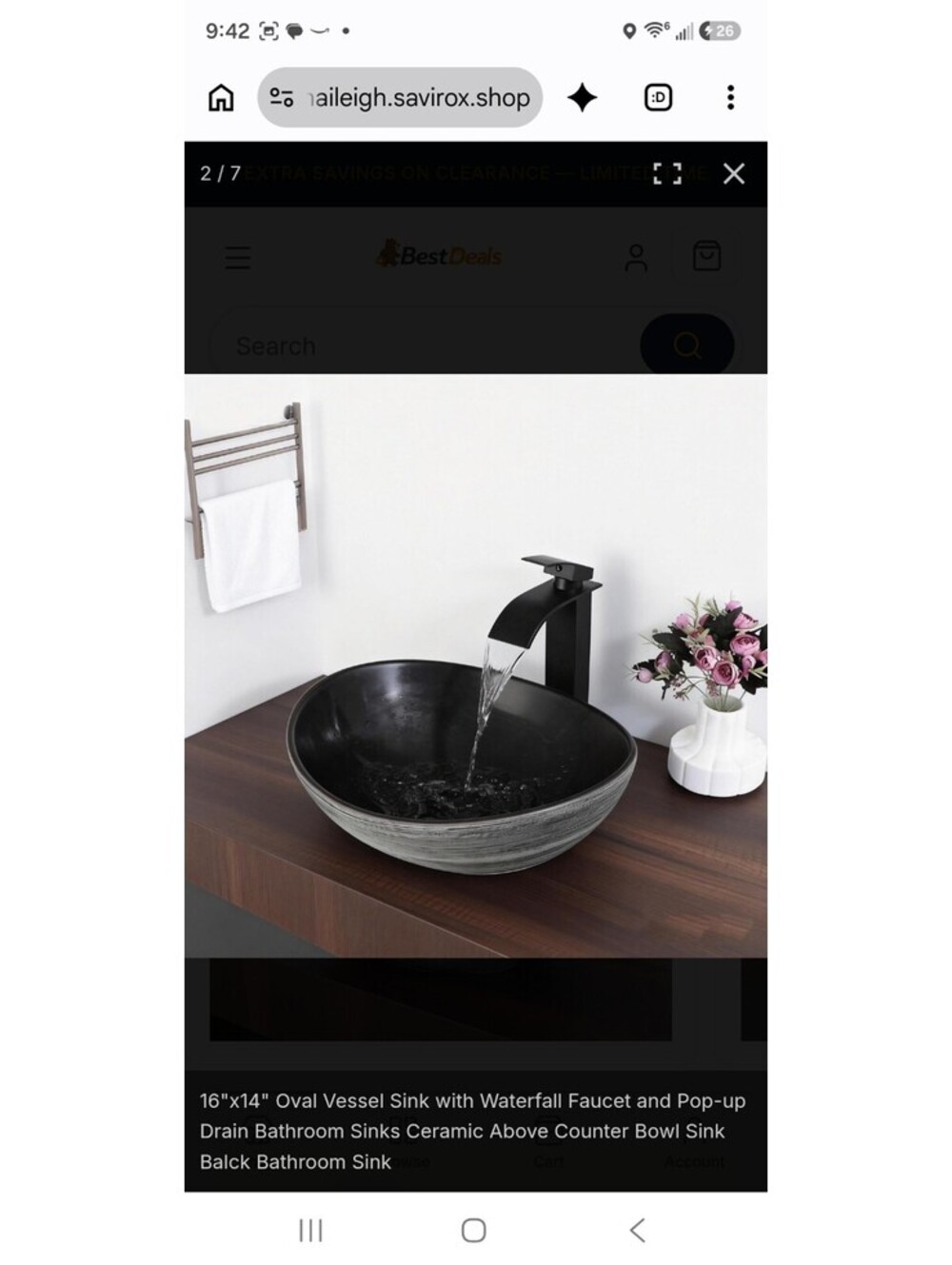 16x14 Oval Ceramic Vessel Sink with Waterfall Faucet and Pop-up Drain - Black